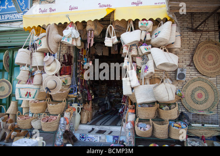 A shop sells woven baskets in Tozeur, Tunisia. Stock Photo