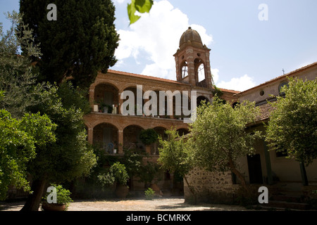 Limonos Monastery near Kallonis in Lesbos - Courtyard Stock Photo