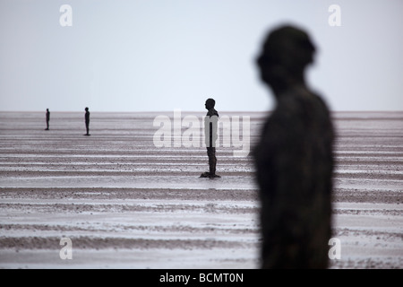 Anthony Gormleys Another Place on Crosby Beach Stock Photo