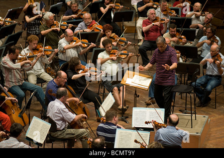 Indian conductor Zubin Mehta rehearses the Israel Philharmonic Orchestra in Auditorium Mann Tel Aviv Israel Stock Photo