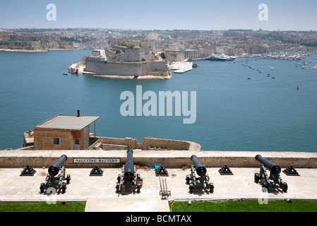 Valletta, Malta, view of the Three Cities from the Upper Barrakka gardens Stock Photo
