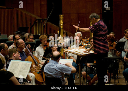 Indian conductor Zubin Mehta rehearses the Israel Philharmonic Orchestra in Auditorium Mann Tel Aviv Israel Stock Photo