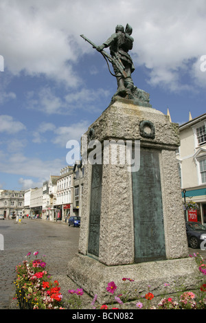 City of Truro, England. Rear view of the bronze war memorial on marble plinth in Boscawen Street. Stock Photo