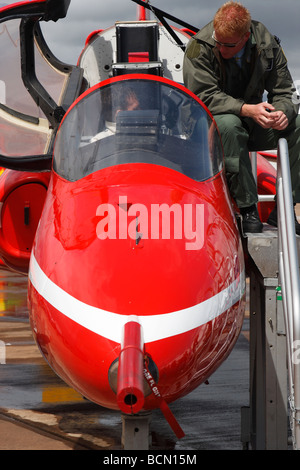 'Red Arrows' Hawk aircraft and pilot at 'air show', [RAF Fairford], Gloucestershire, England, UK Stock Photo