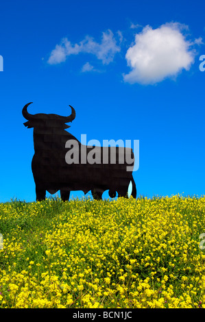 Bull silhouette typical advertising of Spanish sherry Osborne Malaga Andalusia Spain Stock Photo