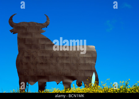 Bull silhouette typical advertising of Spanish sherry Osborne Malaga Andalusia Spain Stock Photo