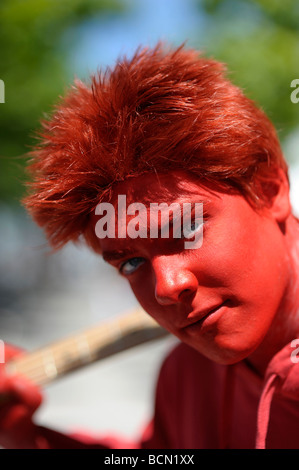 Portrait face manga anime boy blue eyes brown hair Stock 