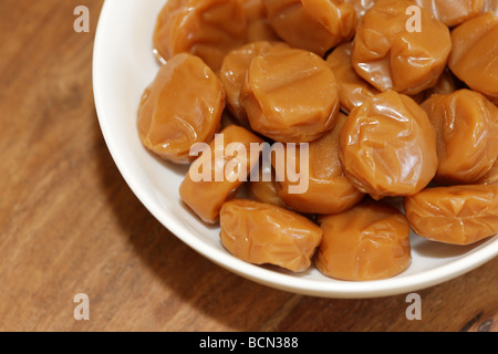 Bowl Of Hard Traditional Chewy Dairy Toffee Sweets Confectionery With No People Stock Photo