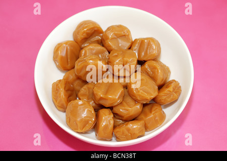 Bowl Of Hard Traditional Chewy Dairy Toffee Sweets Confectionery With No People Stock Photo