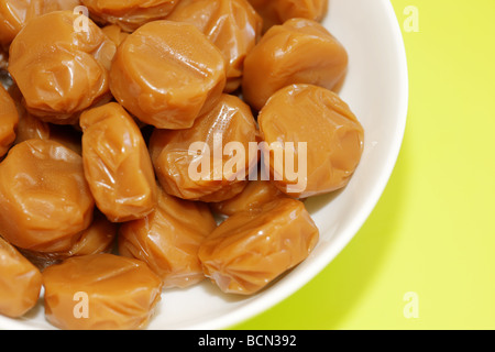 Bowl Of Hard Traditional Chewy Dairy Toffee Sweets Confectionery With No People Stock Photo