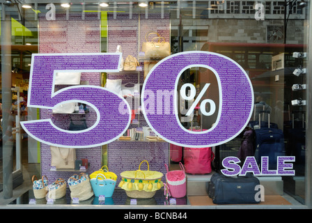 50 Sale sign in shop window Stock Photo