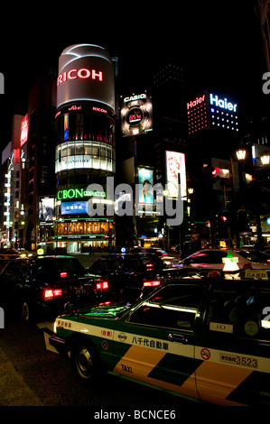 Night view of Yon-chome crossing often called 4-chome intersection in Ginza district Tokyo Japan Stock Photo