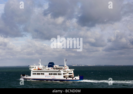 The early morning Whitelink Isle of Wight ferry St Faith enroute to Fishbourne from Portmouth Stock Photo