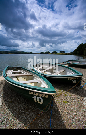 England Cumbria Talkin Tarn Country Park Rowing boats on the shore of the Talkin Tarn near Carlisle Stock Photo