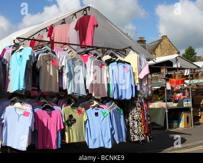 A stall selling clothes on Bakewell Market, Derbyshire, England, U.K. Stock Photo