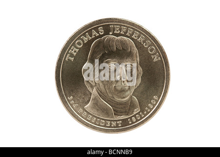 Thomas Jefferson Presidential Dollar coin with clipping path. Stock Photo