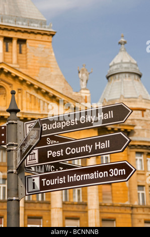 Downtown Pest tourist information signs in Budapest Stock Photo