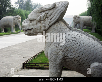Stone carved statues on the Sacred Road in Ming Tombs in Beijing, China Stock Photo