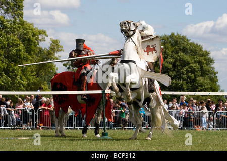 Knights jousting on horseback at the Lambeth Country Show, Brockwell Park, London, England, UK.  18th July 2009 Stock Photo