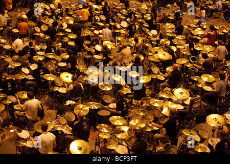 Some of the 600 drummers at the National Indoor Arena in Birmingham, who attempted to break the world drumming record Stock Photo