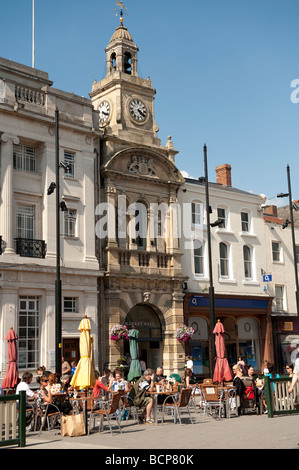 Exterior Butter Market Hall and clock , High Street, Hereford city Herefordshire England UK Stock Photo