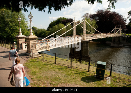 Victoria Bridge - Suspension footbridge over the river Wye Hereford city Herefordshire England UK Stock Photo