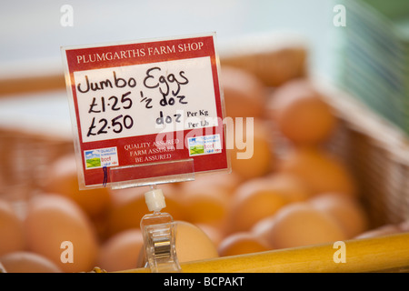 Eggs at Plumgarths farm shop in Kendal Cumbria UK Farm shops help farmers to diversify and cut down on food miles Stock Photo