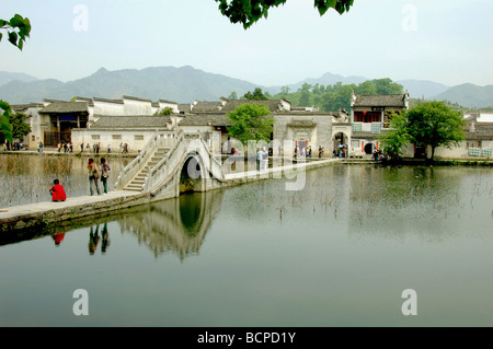 Stone bridge in the entrance of ancient village Hongcun, Anhui province, China Stock Photo