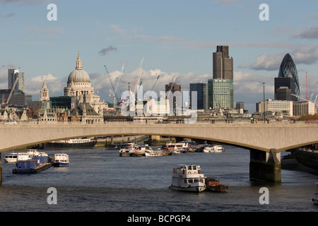 View of City of London and Saint Paul's Cathedral from Waterloo Bridge Gherkin St. Mary's Axe Stock Photo