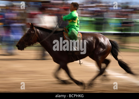 Horse racing at Naadam festival, Ulaanbaatar, Mongolia Stock Photo