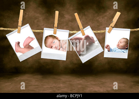 Color Photographs of a Baby Boy Hanging on a Rope Stock Photo