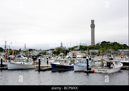 Provincetown Harbour and the Pilgrim Monument erected in 1892 Cape Cod coast, Massachusettes, New England, USA, 2009 Stock Photo
