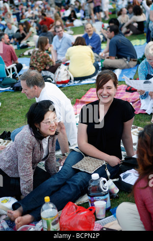 Concert audience at the Hatch Shell on the Esplanade, Boston Stock Photo