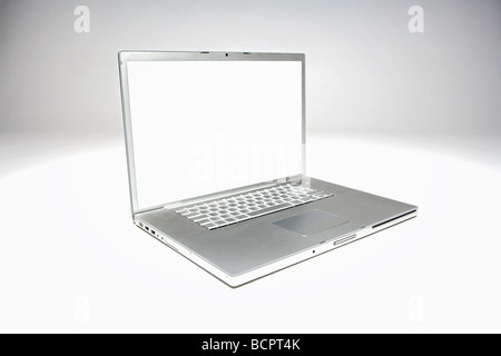 open silver laptop computer isolated on white background Stock Photo