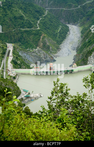 Chamera I dam – which has formed the reservoir Chamera Lake – on the Ravi river near Chamba, Himachal Pradesh. India. Stock Photo
