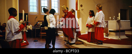 Mass At Pentecost Bishop Receiving Gifts St Josephs Church (Offertory) Stock Photo