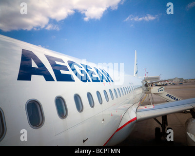 An Aegean Airlines aeroplane on the runway Stock Photo