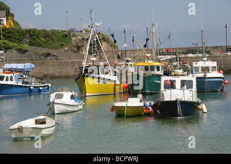 Town of Newquay, England. Scenic view of fishing boats moored in Newquay Harbour. Stock Photo