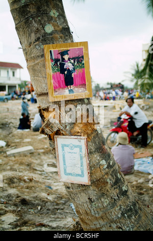 A picture of a missing boy at Khao Lak beach just week after the devastating Boxing Day Tsunami in December 2004 Stock Photo