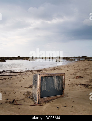 A television at Khao Lak beach just week after the devastating Boxing Day Tsunami in December 2004 Stock Photo