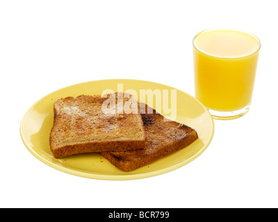 Brown Toast with Butter and Orange Juice Stock Photo