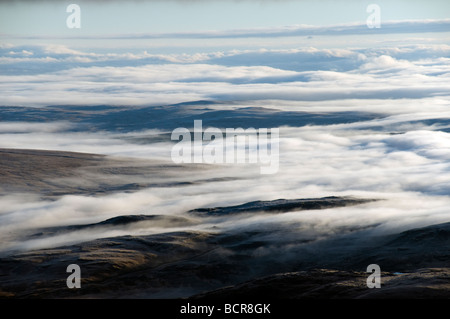 Low cloud and mist over Sutherland.  From Ben Hope, Sutherland, Scotland, UK Stock Photo