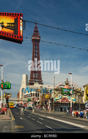 Golden Mile and Blackpool Tower in summer Lancashire England UK United Kingdom GB Great Britain Stock Photo