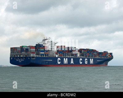 Container ship CMA CGM Aquila leaving Southampton UK Stock Photo