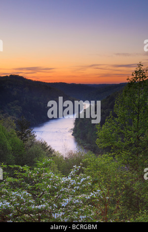 Sunrise Cumberland River Gorge view from terrace of Dupont Lodge in Cumberland Falls State Resort Park Corbin Kentucky Stock Photo