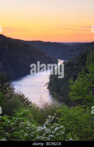 Sunrise Cumberland River Gorge view from terrace of Dupont Lodge in Cumberland Falls State Resort Park Corbin Kentucky Stock Photo