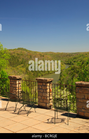 View of Cumberland River Gorge from terrace of Dupont Lodge in Cumberland Falls State Resort Park Corbin Kentucky Stock Photo