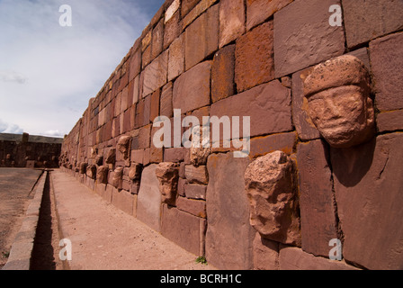 Semi-subterranean Temple in Tiwanaku, Bolivia. Declared UNESCO World Heritage Site Stock Photo