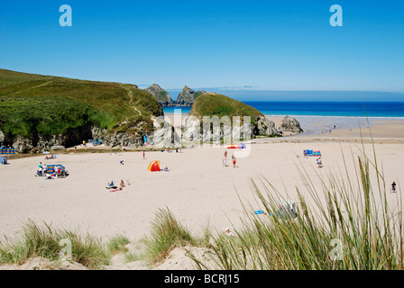 summertime at holywell bay near newquay in cornwall, uk Stock Photo