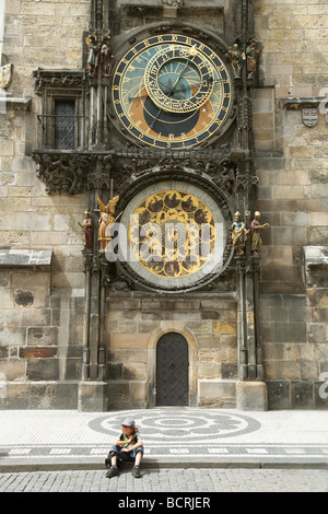 The Prague Astronomical Clock or Prague Orloj is a medieval astronomical clock located in Prague, Czech Republic. Stock Photo